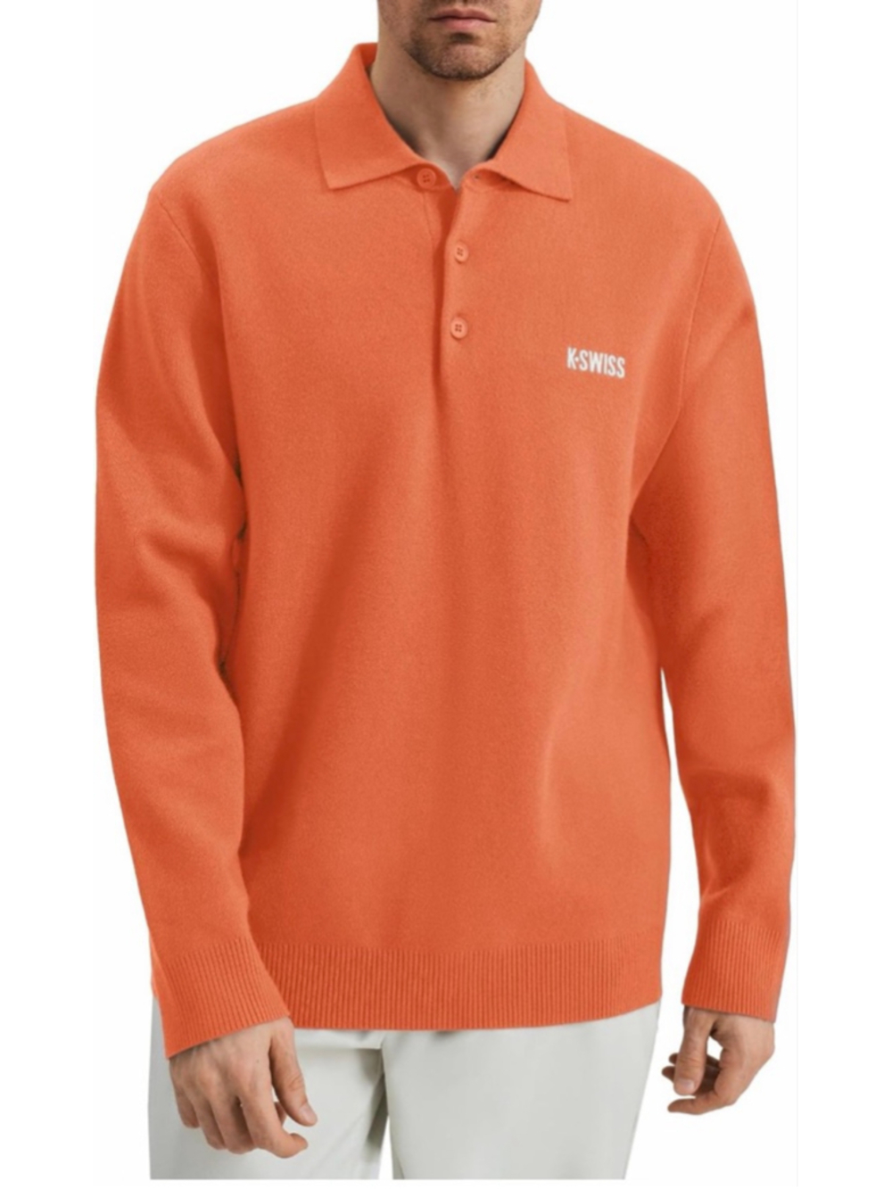 NEW K Swiss Men's Knit Polo Shirt Long Sleeve Polo Sweaters Classic L